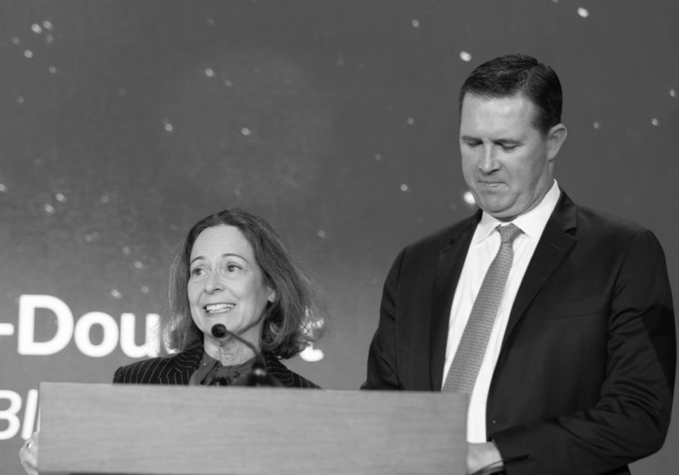 kathy roth-douquet, blue star families ceo and eric eversole, hiring our heroes president providing statement during 4+1 event